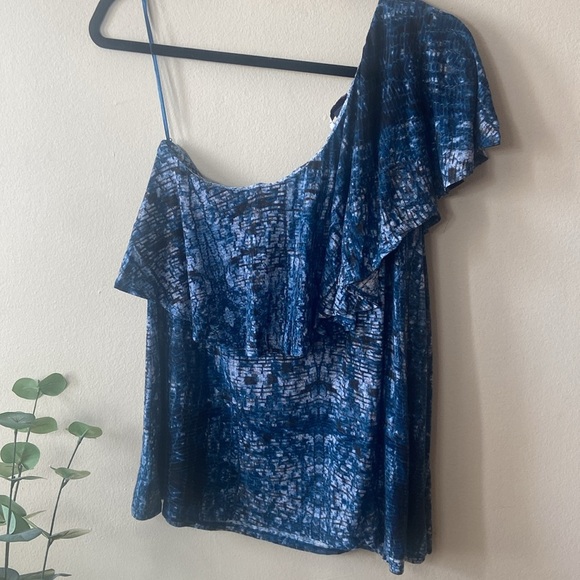 New Jennifer Lopez J.Lo Blue SnakeSkin Animal Print Ruffle One Shoulder Top XXL - Picture 9 of 9